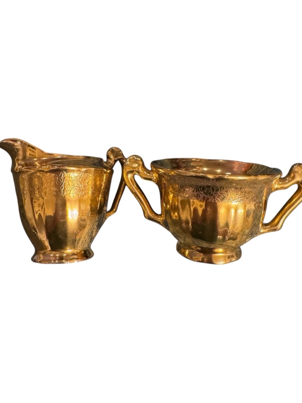 Vintage Stouffer Fine China 24K Gold Creamer Sugar Bowl Set Hollywood Regency